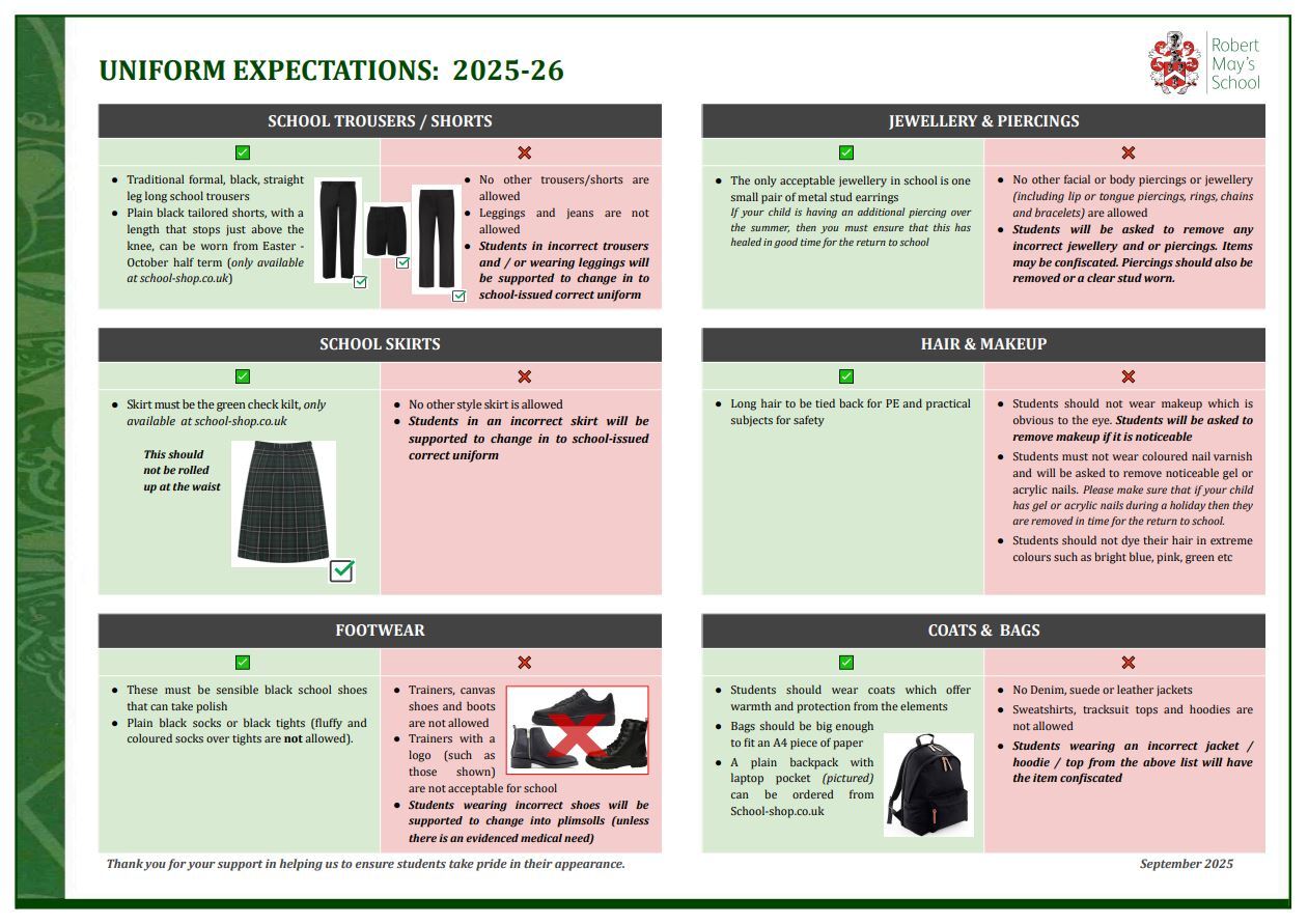 School uniform info 25 26